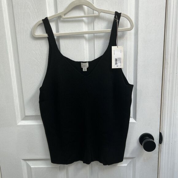 NWT A New Day Women’s Ribbed Knit V-Neck Casual Tank Top Black Plus Size 1X - Picture 1 of 16